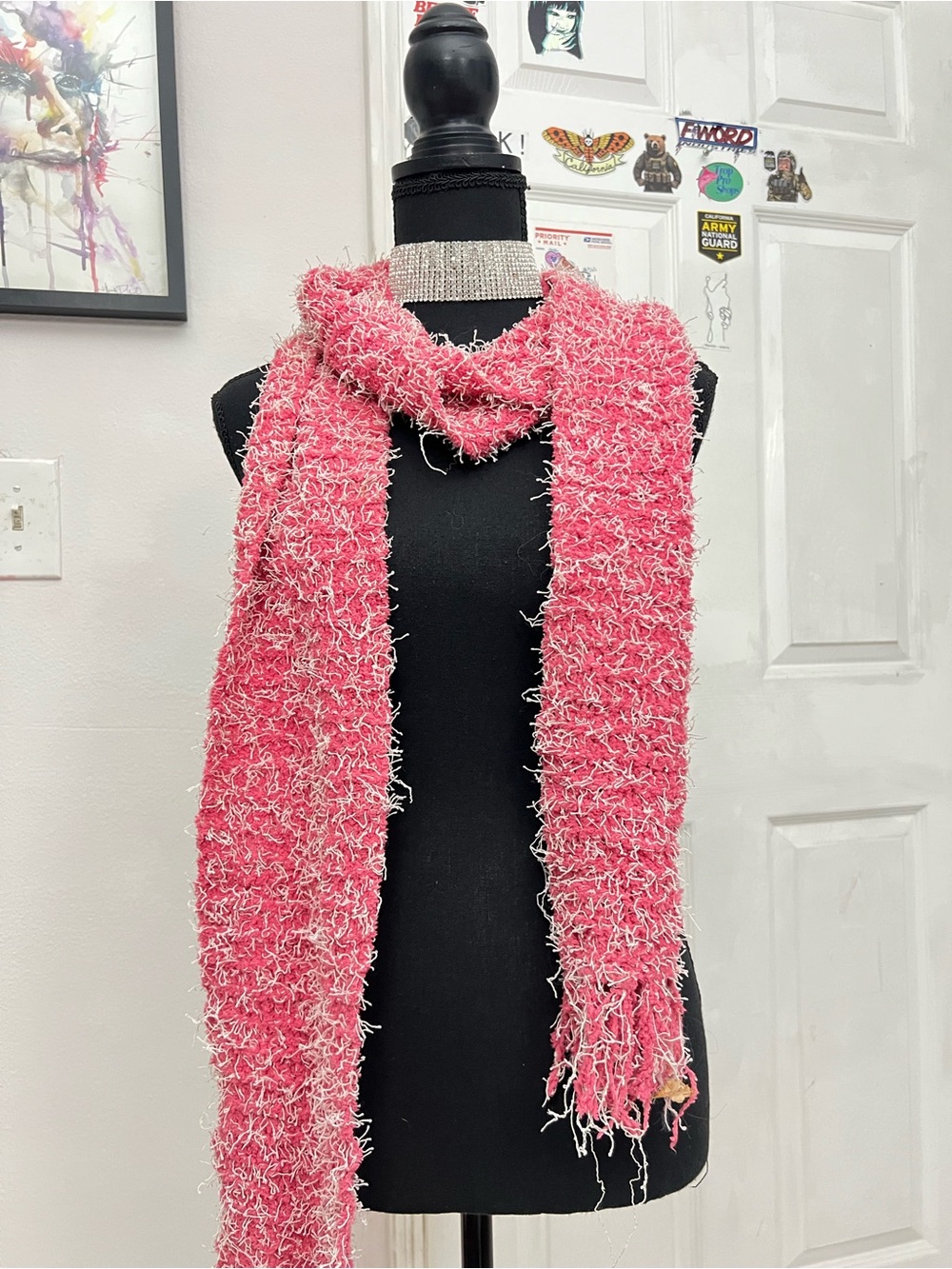 Soft Pink Fuzzy Knit Scarf - Women Accessories